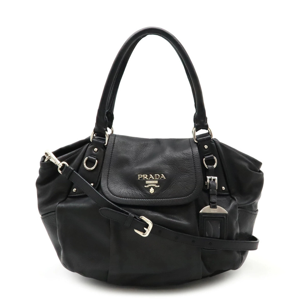 Prada Tote Bag Handbag Shoulder Leather NERO Black